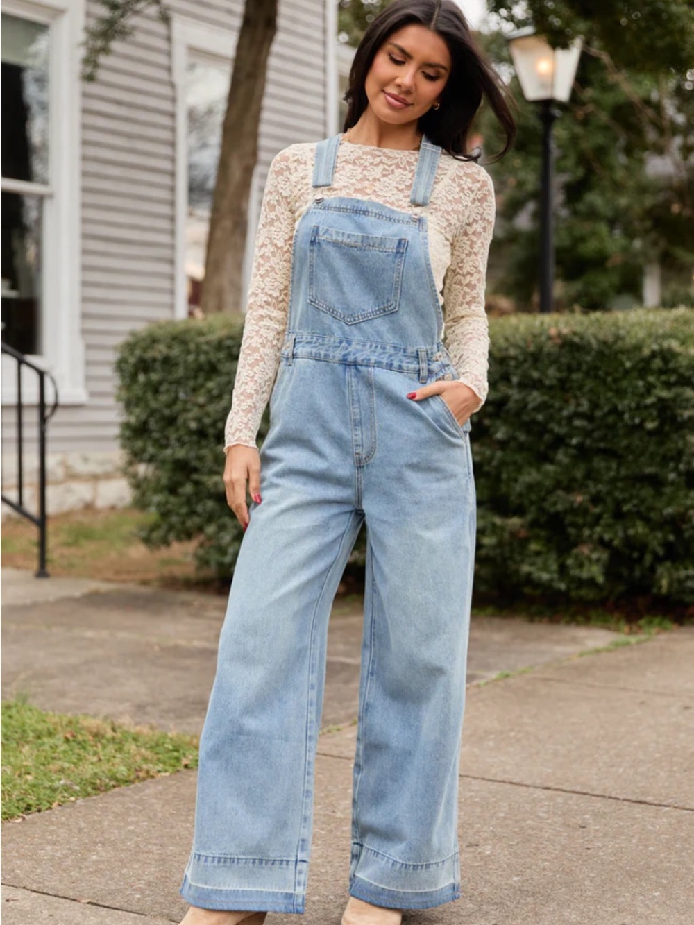 Pink Lily Light Blue Wide-Leg Denim Overalls